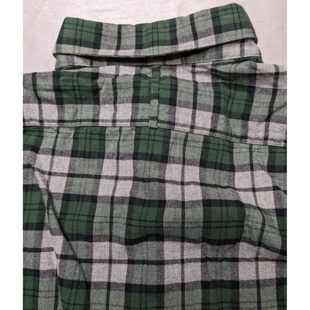 BANANA REPUBLIC Men‎ Large Green Gray Plaid Cotton FLANNEL Shirt